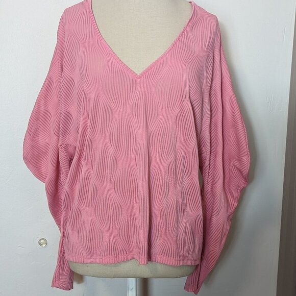 Zara Dolman Balloon Sleeve Textured V Neck Top Pink Boho Soft Girl Fem Coastal - Picture 7 of 7